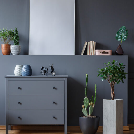 Minimalist Interior of modern living room 3D rendering